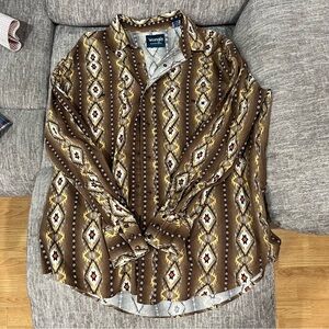 Vintage Wrangler Western Shirt Mens XL Aztec Southwestern Cowboy Pearl Snap